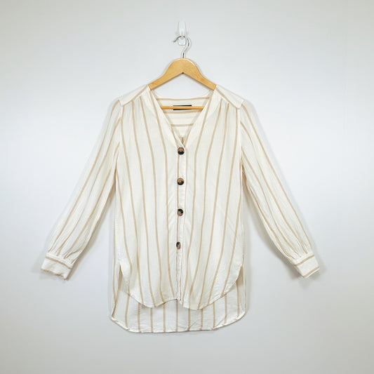 M&S Collection-MARKS AND SPENCER Soft White Striped Linen Blend Tunic Shirt Top