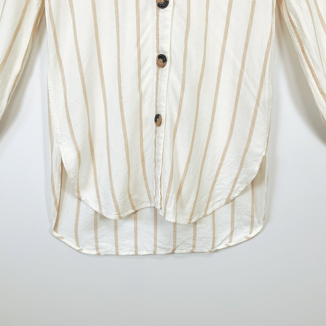 M&S Collection-MARKS AND SPENCER Soft White Striped Linen Blend Tunic Shirt Top