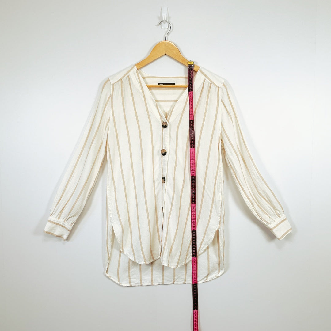 M&S Collection-MARKS AND SPENCER Soft White Striped Linen Blend Tunic Shirt Top