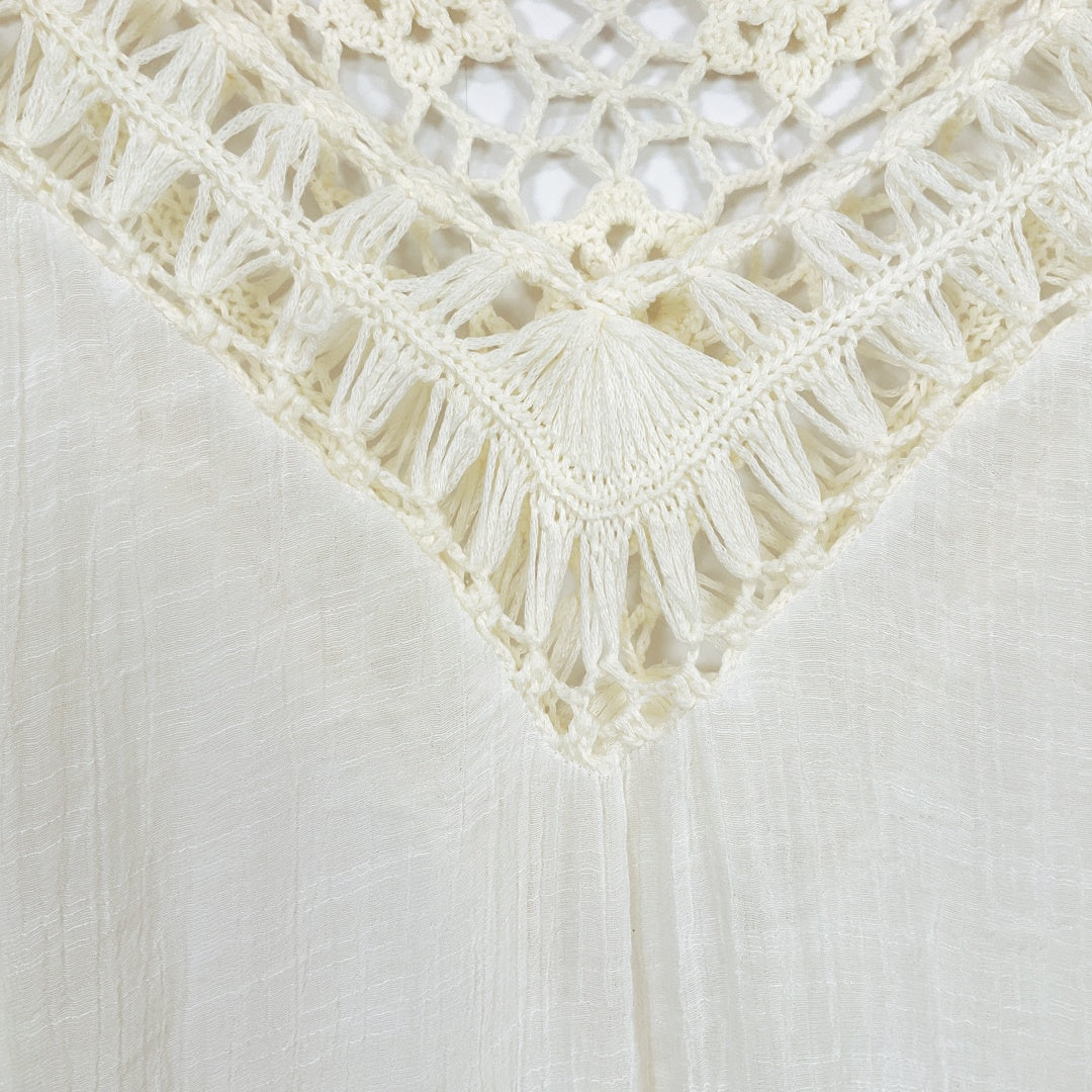 RedBerry Fashion-WHITE Cotton Fringe Boho Pullover 3/4 Sleeve