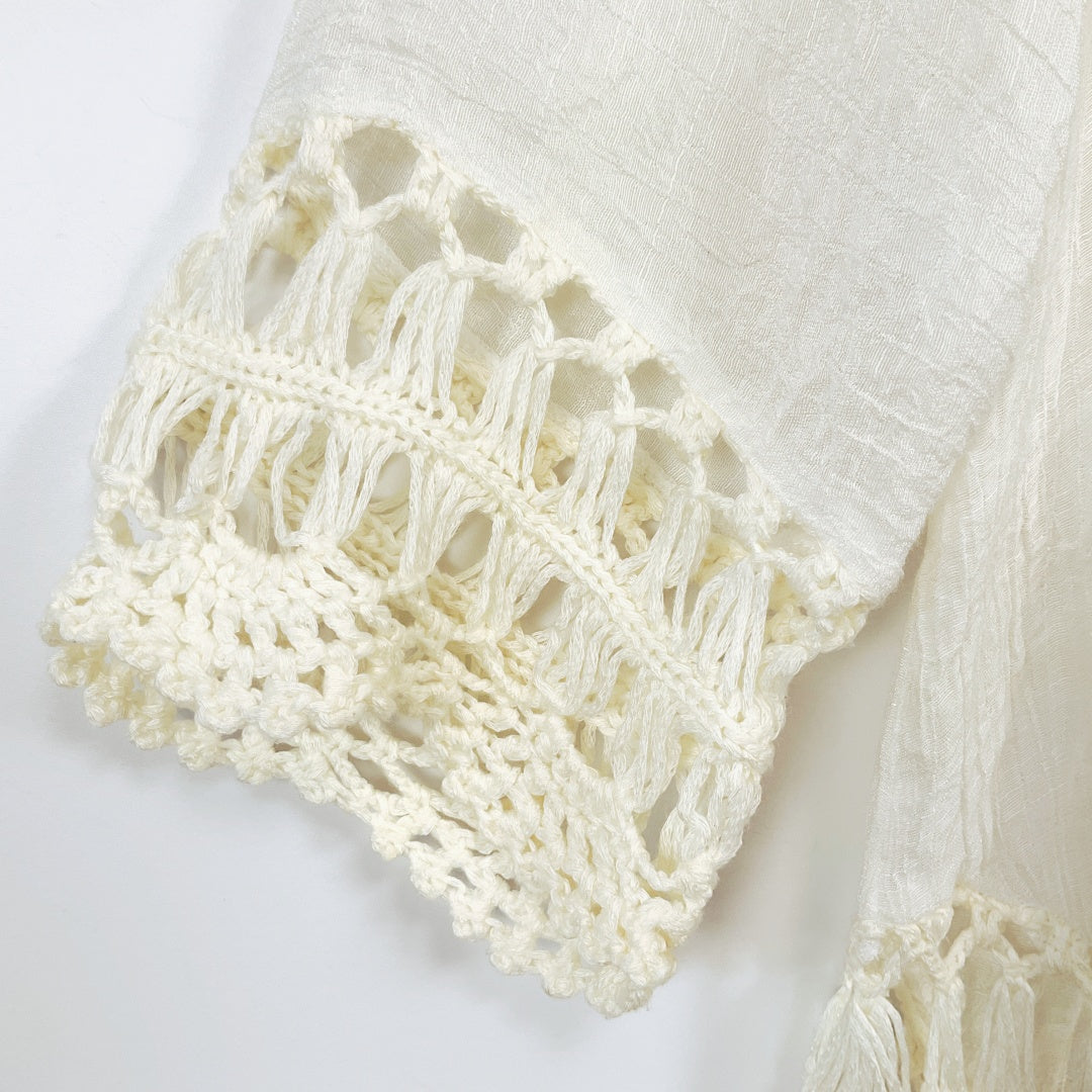 RedBerry Fashion-WHITE Cotton Fringe Boho Pullover 3/4 Sleeve