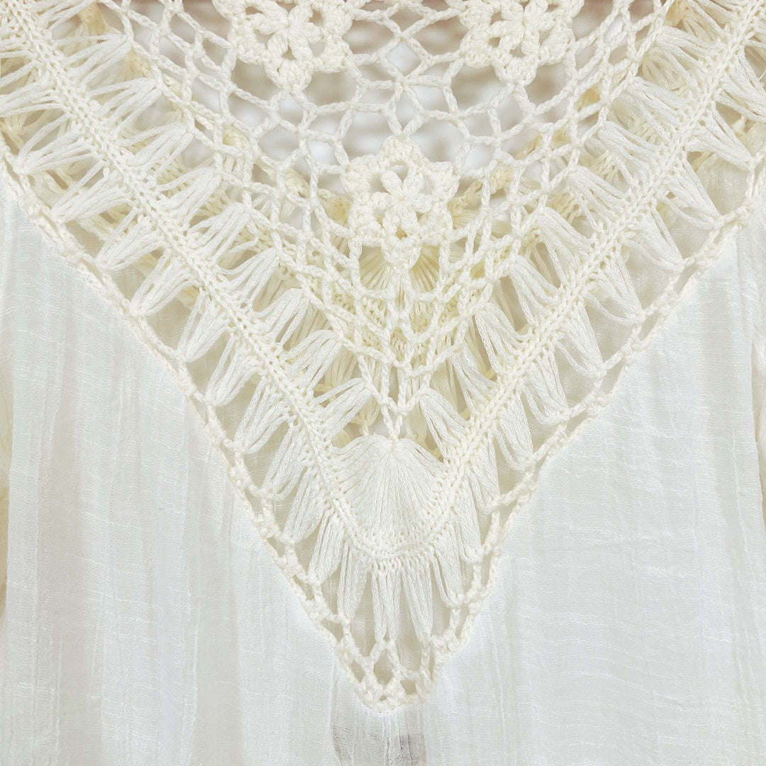 RedBerry Fashion-WHITE Cotton Fringe Boho Pullover 3/4 Sleeve