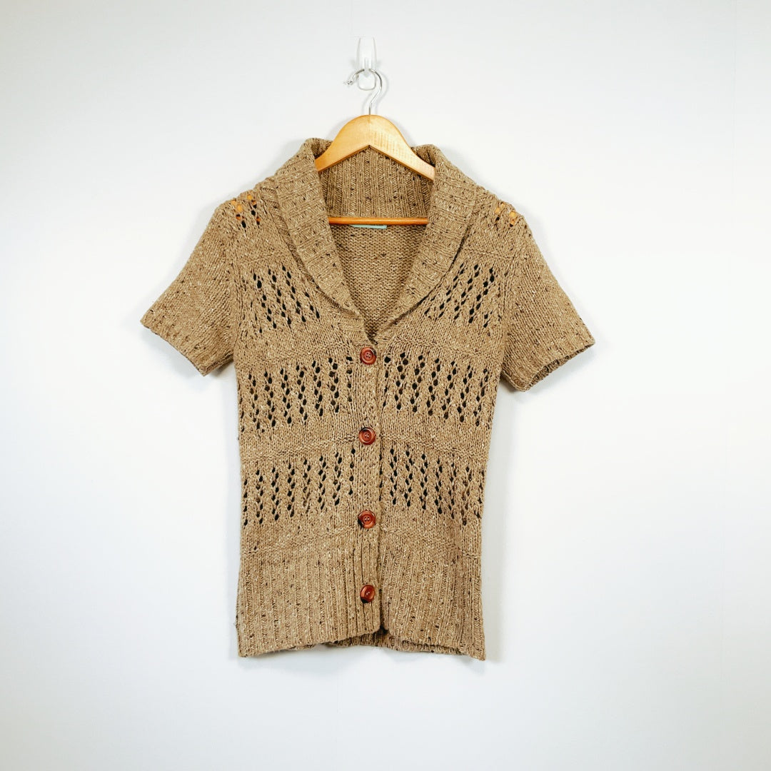 Maurices - Brown Short-Sleeve Knit Cardigan with Wooden Buttons