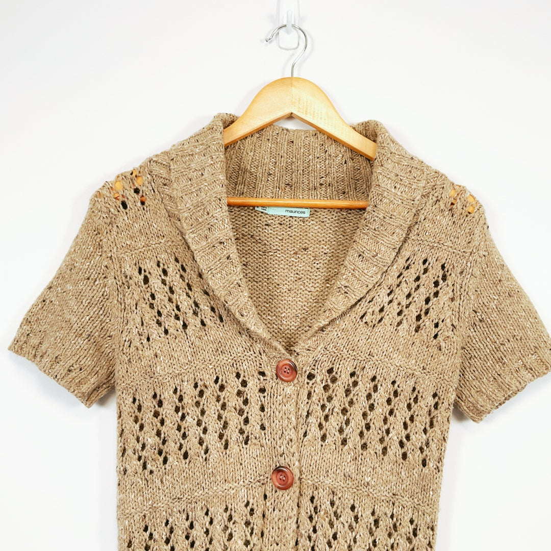 Maurices - Brown Short-Sleeve Knit Cardigan with Wooden Buttons