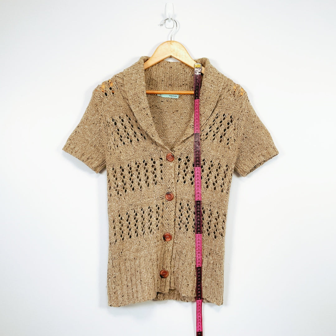 Maurices - Brown Short-Sleeve Knit Cardigan with Wooden Buttons