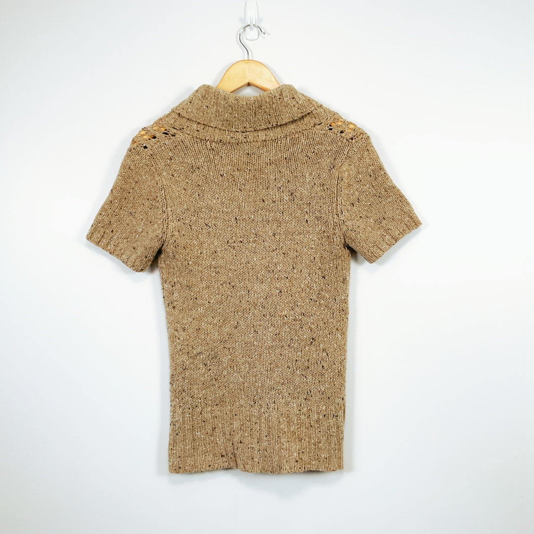 Maurices - Brown Short-Sleeve Knit Cardigan with Wooden Buttons