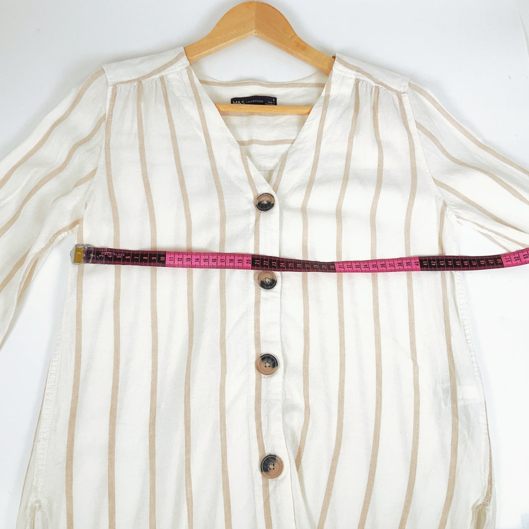 M&S Collection-MARKS AND SPENCER Soft White Striped Linen Blend Tunic Shirt Top