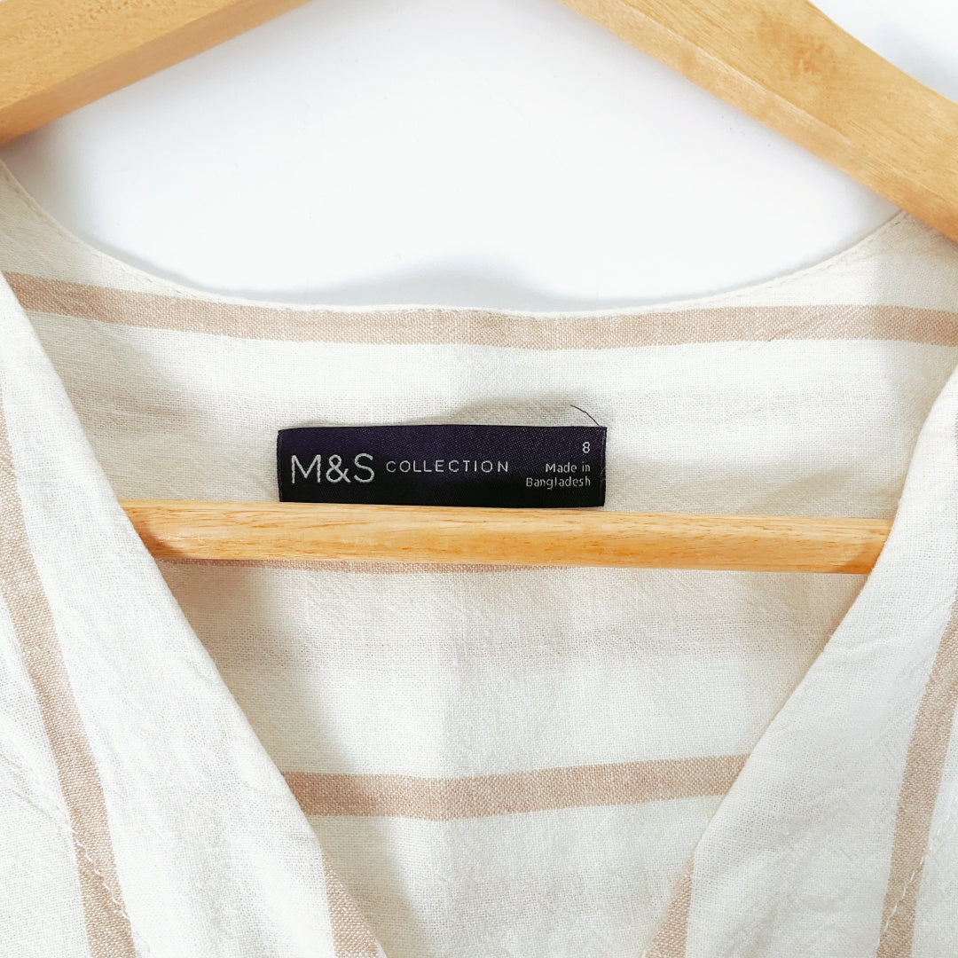 M&S Collection-MARKS AND SPENCER Soft White Striped Linen Blend Tunic Shirt Top