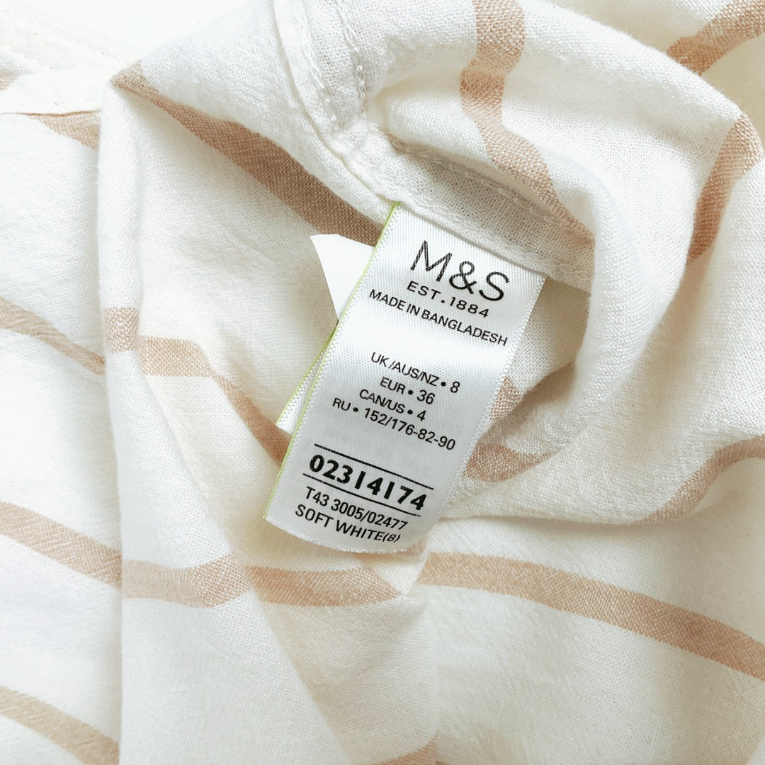 M&S Collection-MARKS AND SPENCER Soft White Striped Linen Blend Tunic Shirt Top