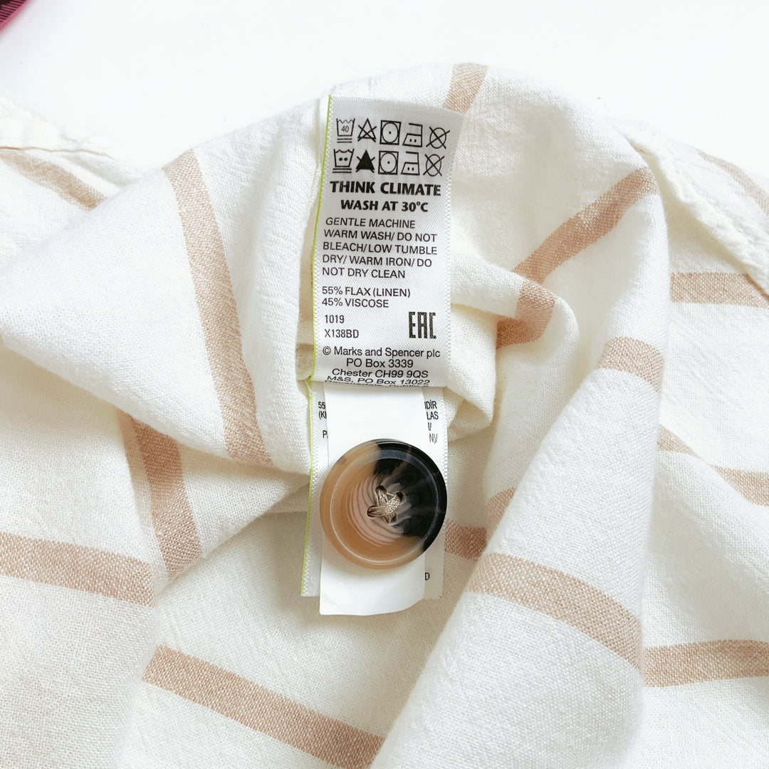 M&S Collection-MARKS AND SPENCER Soft White Striped Linen Blend Tunic Shirt Top