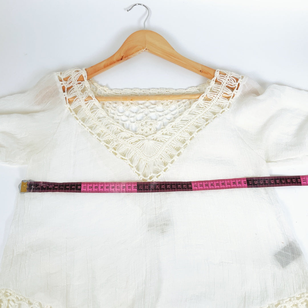 RedBerry Fashion-WHITE Cotton Fringe Boho Pullover 3/4 Sleeve