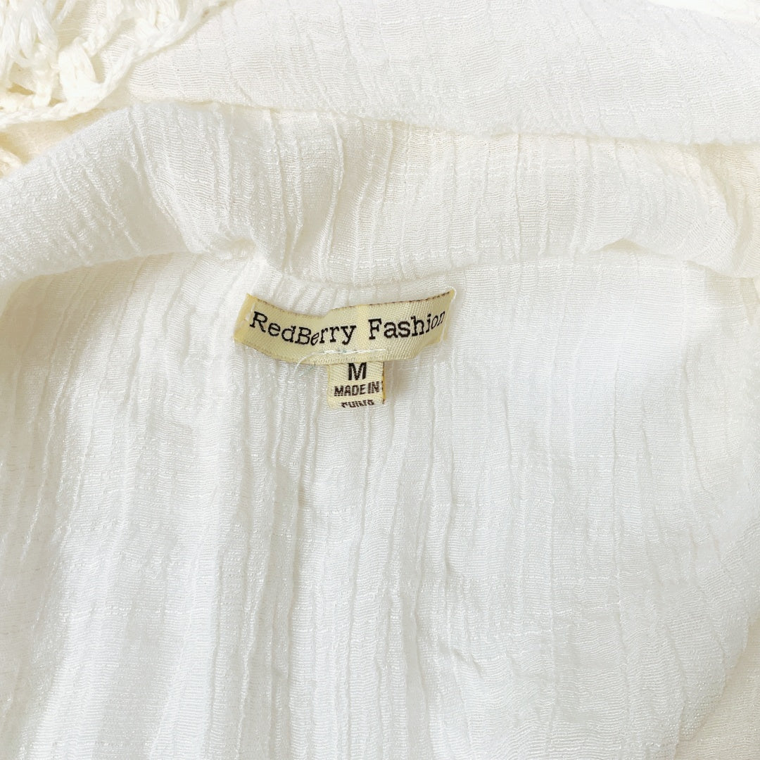 RedBerry Fashion-WHITE Cotton Fringe Boho Pullover 3/4 Sleeve