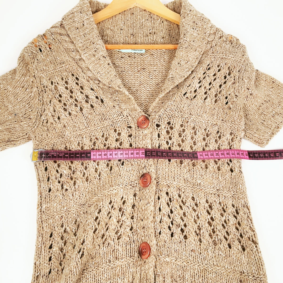 Maurices - Brown Short-Sleeve Knit Cardigan with Wooden Buttons