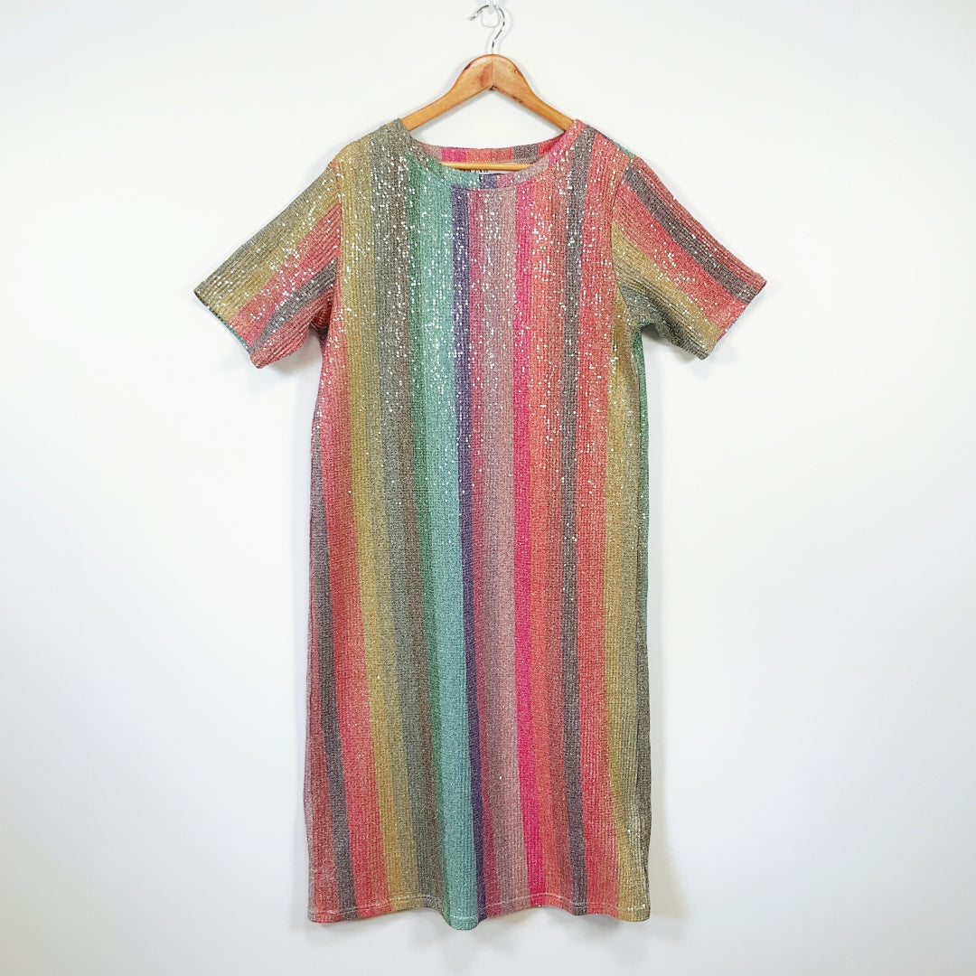 Zara - Rainbow Stripe Sequin Midi Dress