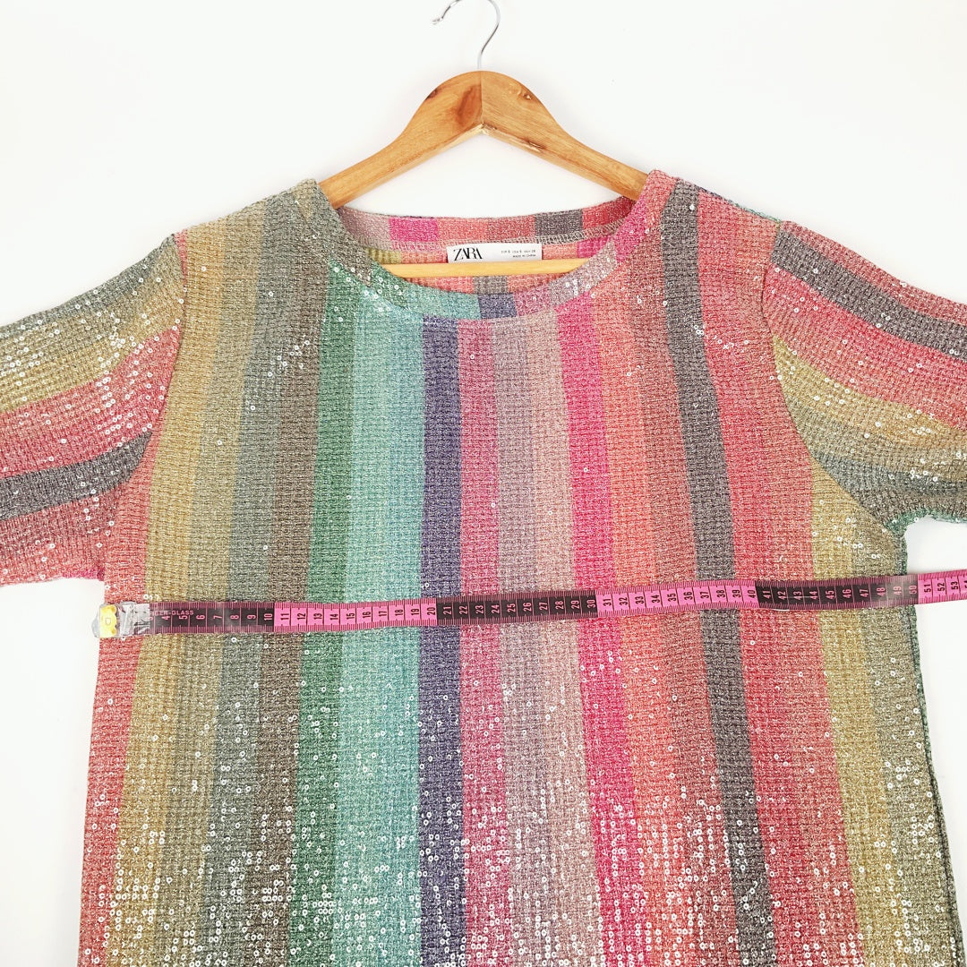 Zara - Rainbow Stripe Sequin Midi Dress