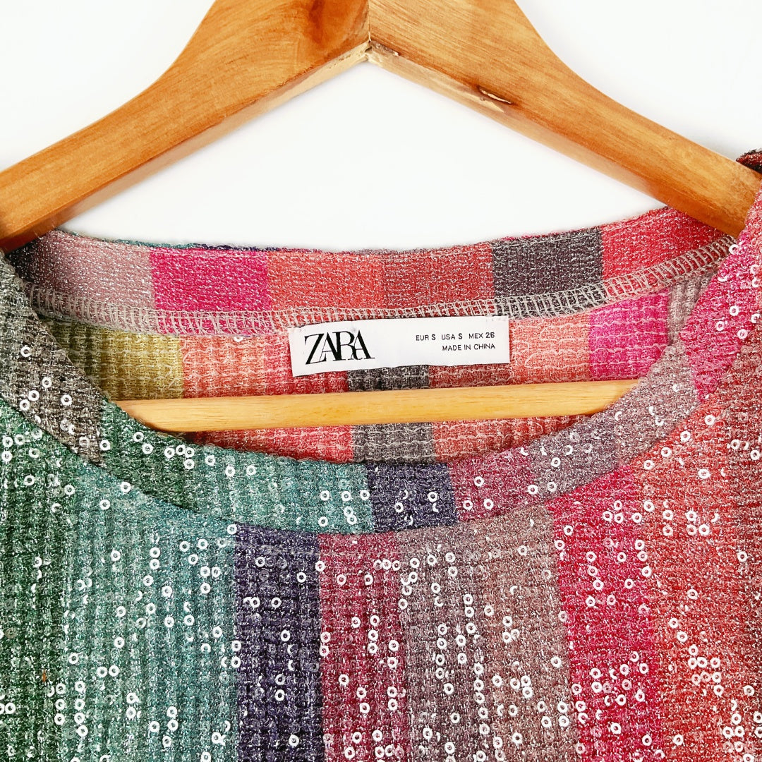 Zara - Rainbow Stripe Sequin Midi Dress