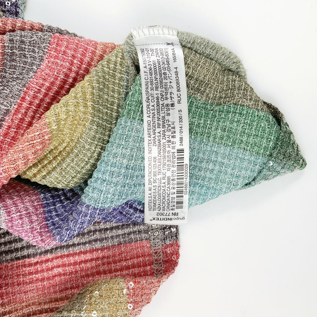 Zara - Rainbow Stripe Sequin Midi Dress