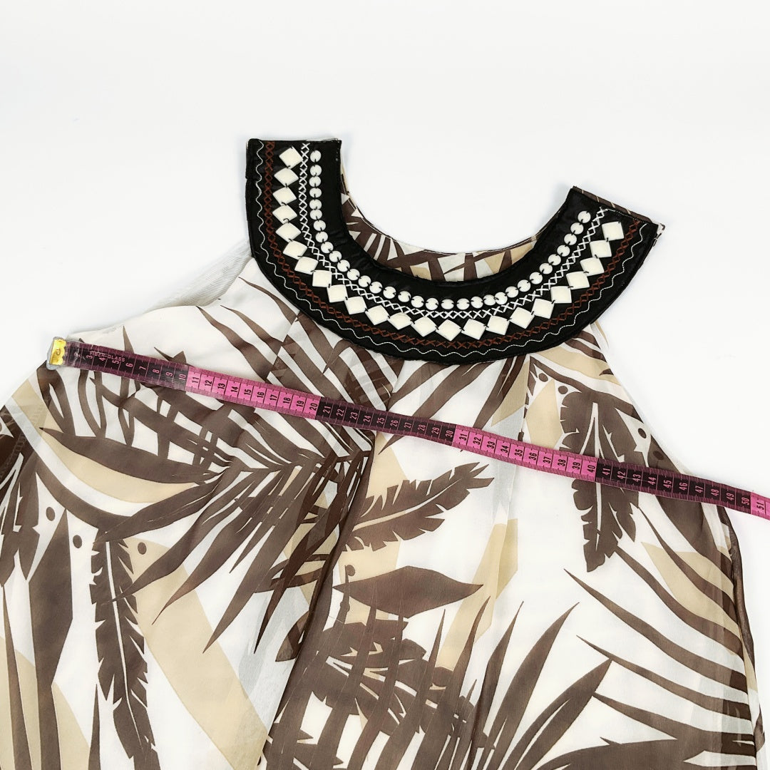 Sweet Girl Fashion - Tropical Palm Print Dress - Beaded Neckline