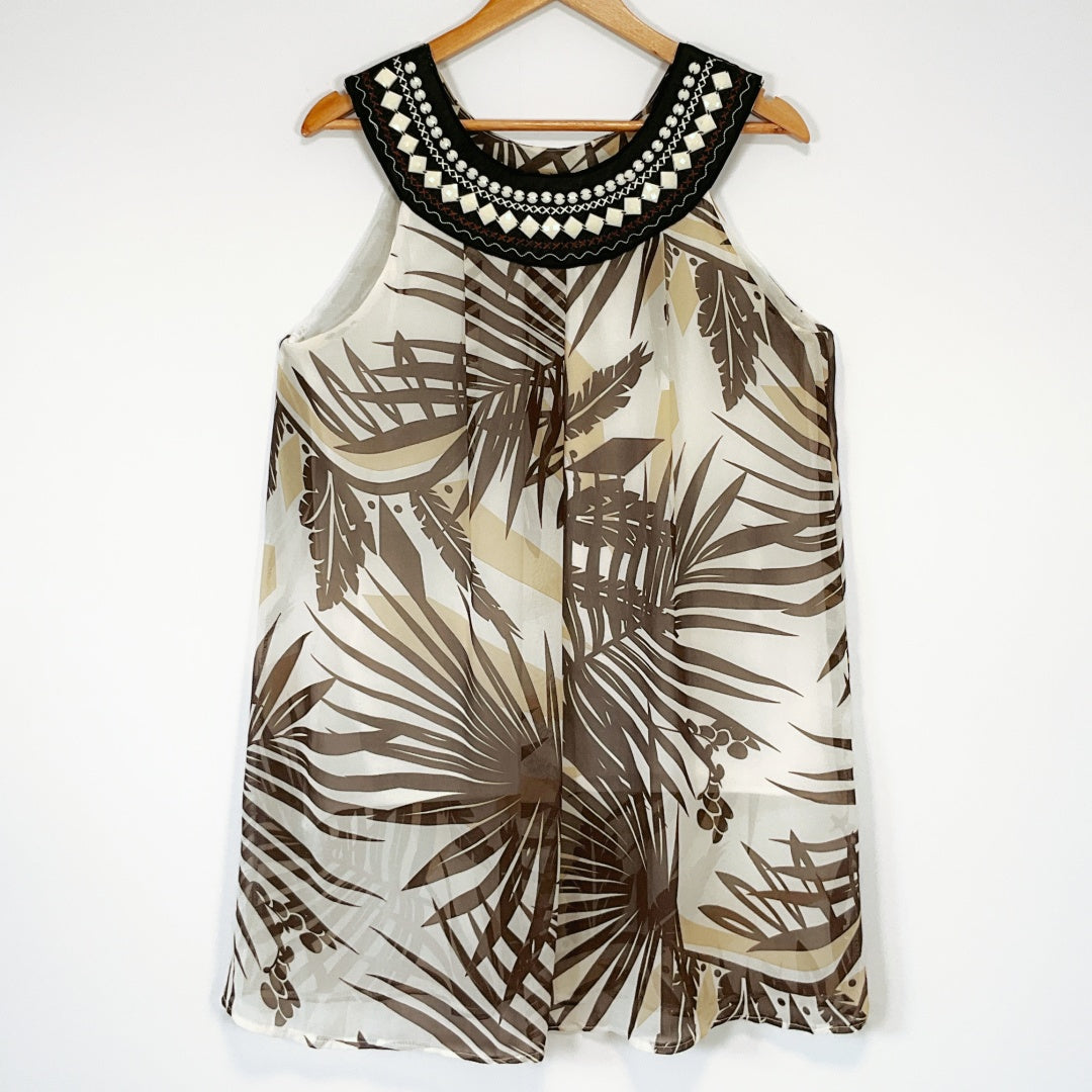 Sweet Girl Fashion - Tropical Palm Print Dress - Beaded Neckline