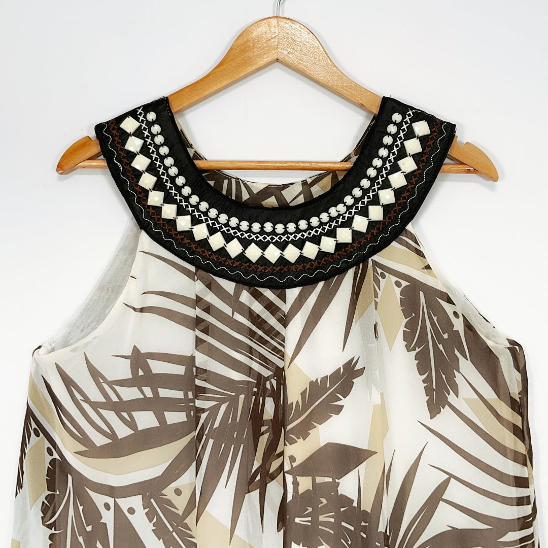 Sweet Girl Fashion - Tropical Palm Print Dress - Beaded Neckline
