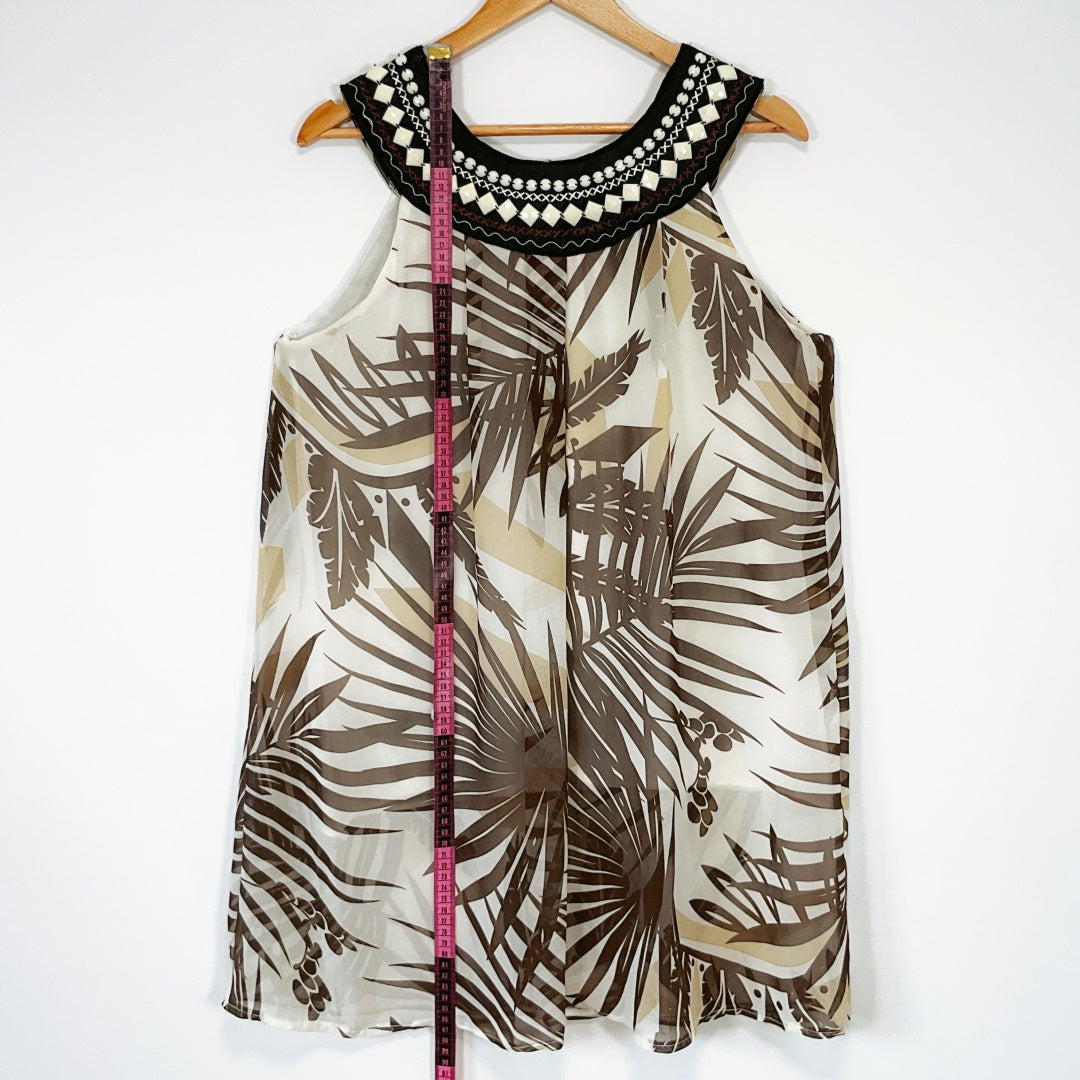 Sweet Girl Fashion - Tropical Palm Print Dress - Beaded Neckline