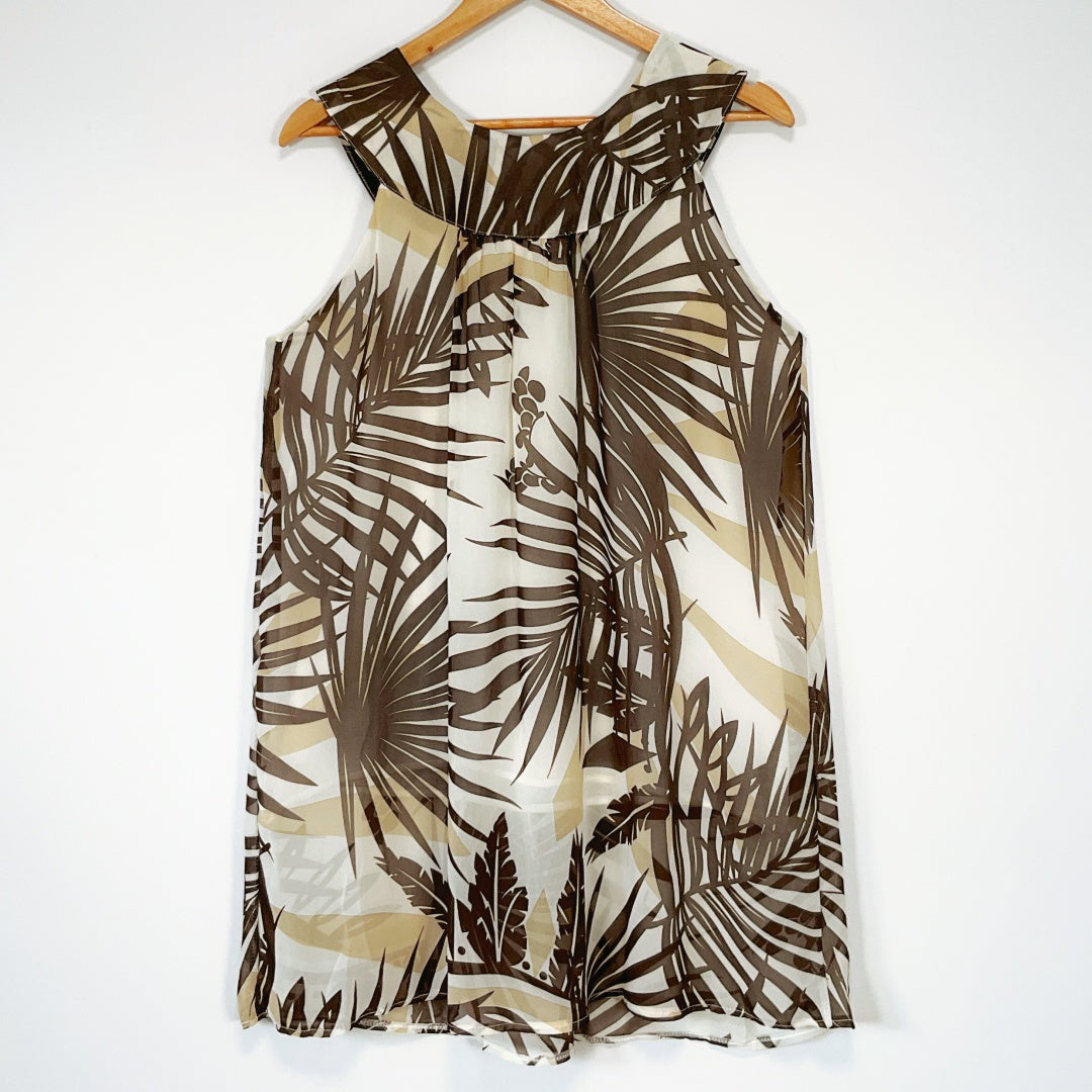 Sweet Girl Fashion - Tropical Palm Print Dress - Beaded Neckline