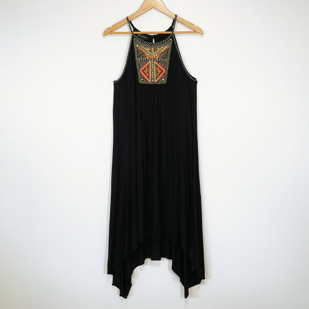 INC International Concepts - Black Maxi Dress with Tribal Embroidery