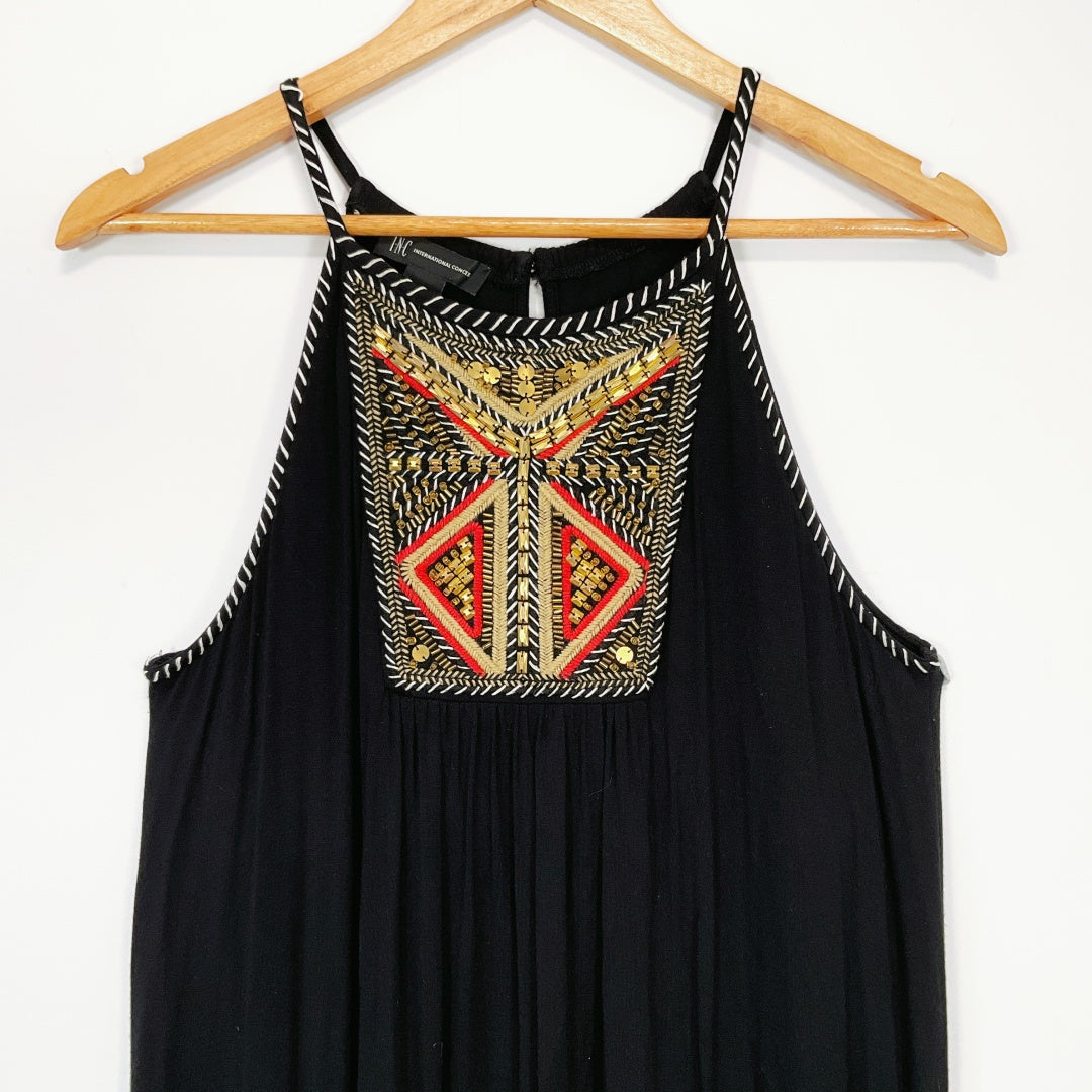 INC International Concepts - Black Maxi Dress with Tribal Embroidery