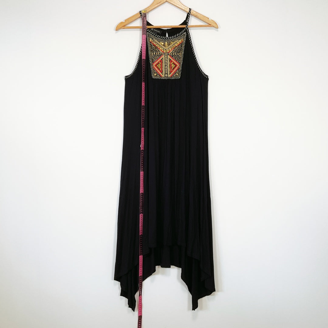 INC International Concepts - Black Maxi Dress with Tribal Embroidery