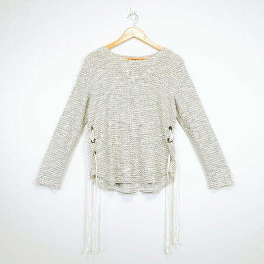 SHILLA - Grey Textured Long Sleeve Knit Sweater