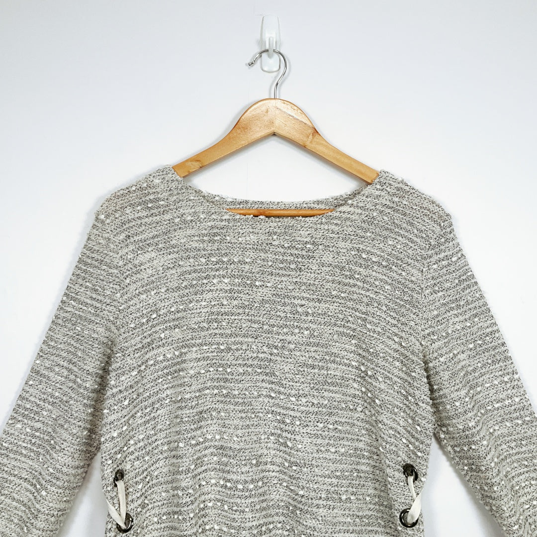 SHILLA - Grey Textured Long Sleeve Knit Sweater