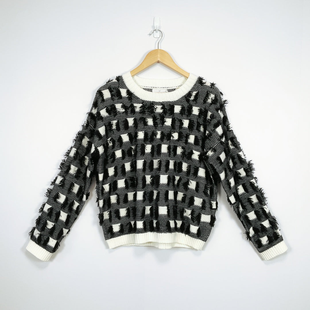 Quirky Circus - Black & White Textured Long Sleeve Sweater