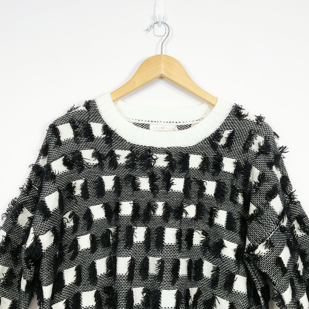 Quirky Circus - Black & White Textured Long Sleeve Sweater