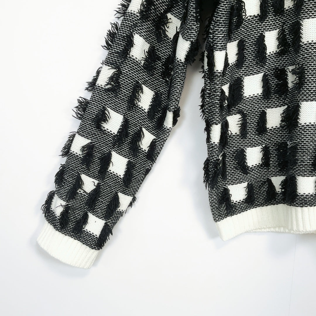 Quirky Circus - Black & White Textured Long Sleeve Sweater