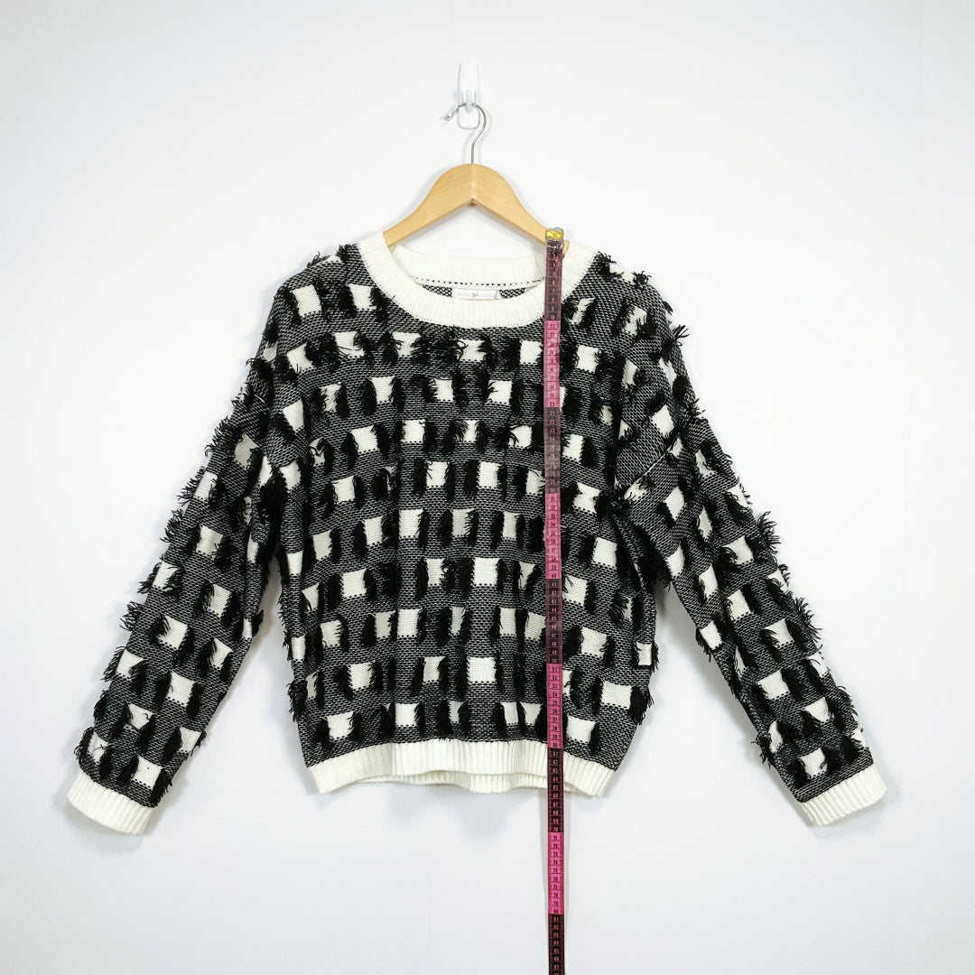 Quirky Circus - Black & White Textured Long Sleeve Sweater