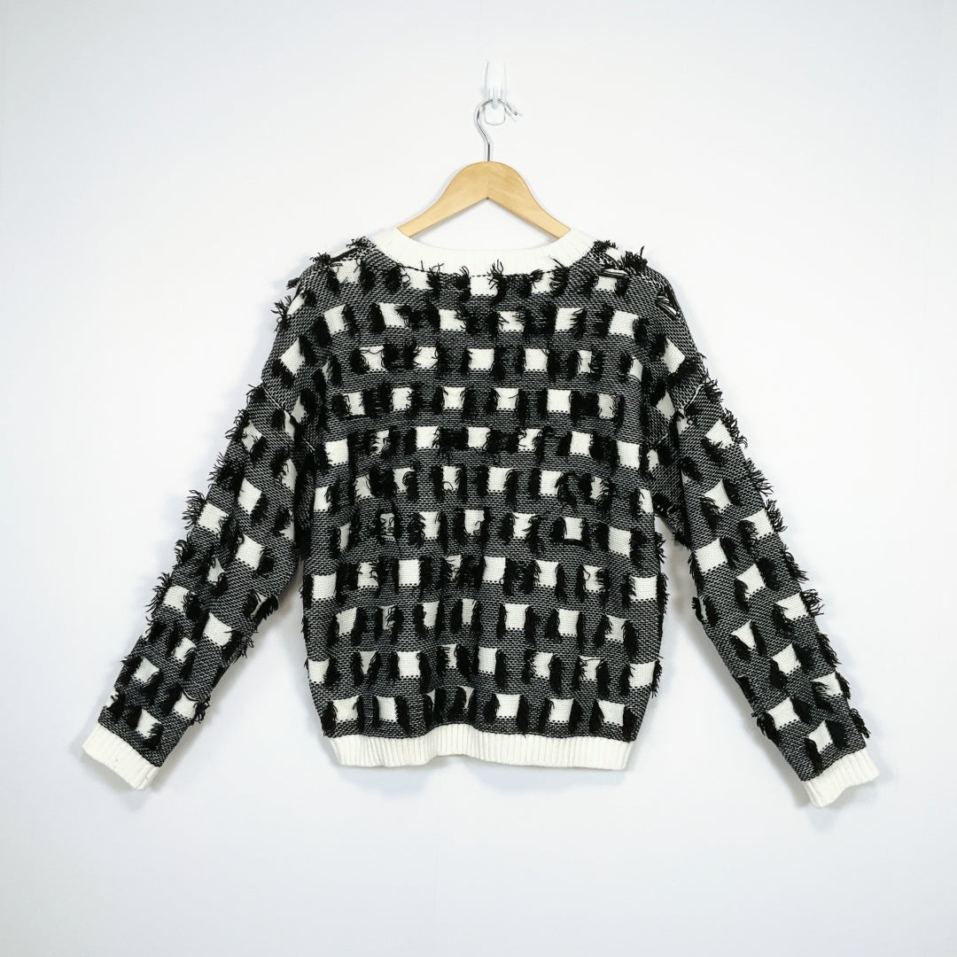 Quirky Circus - Black & White Textured Long Sleeve Sweater