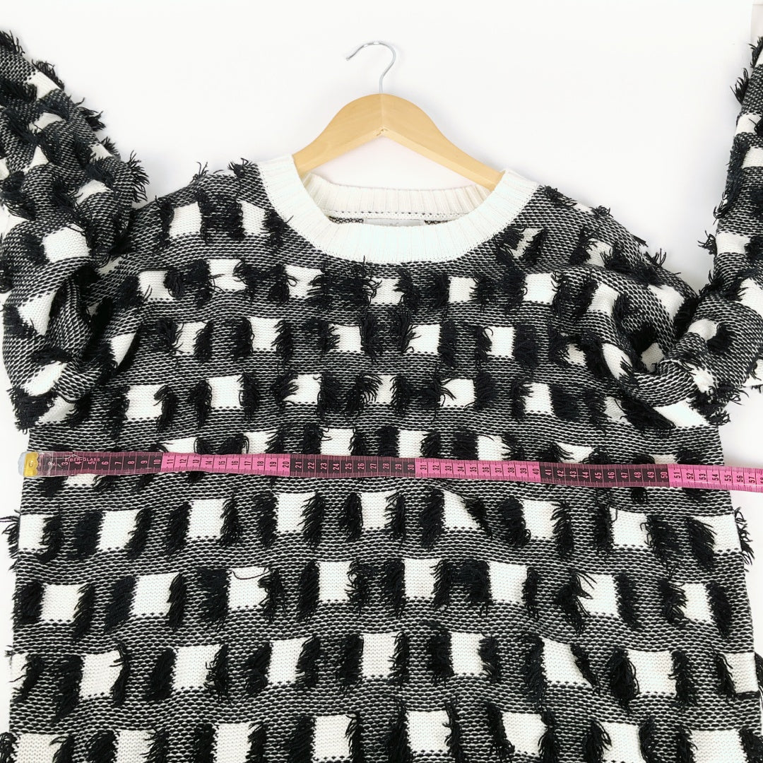 Quirky Circus - Black & White Textured Long Sleeve Sweater