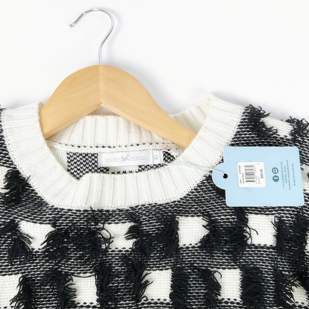 Quirky Circus - Black & White Textured Long Sleeve Sweater