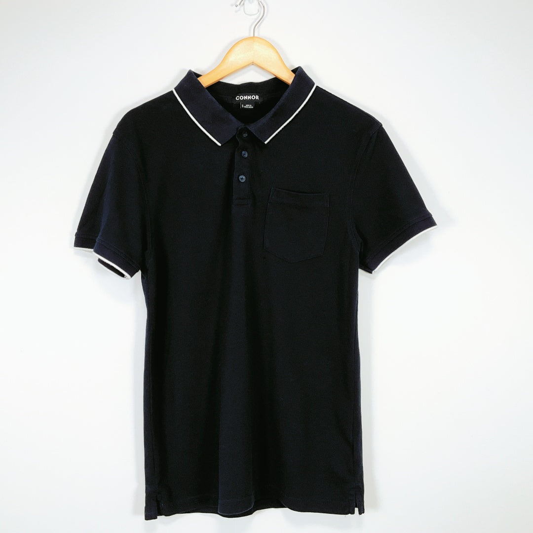Connor - Navy Cotton-Blend Polo Shirt