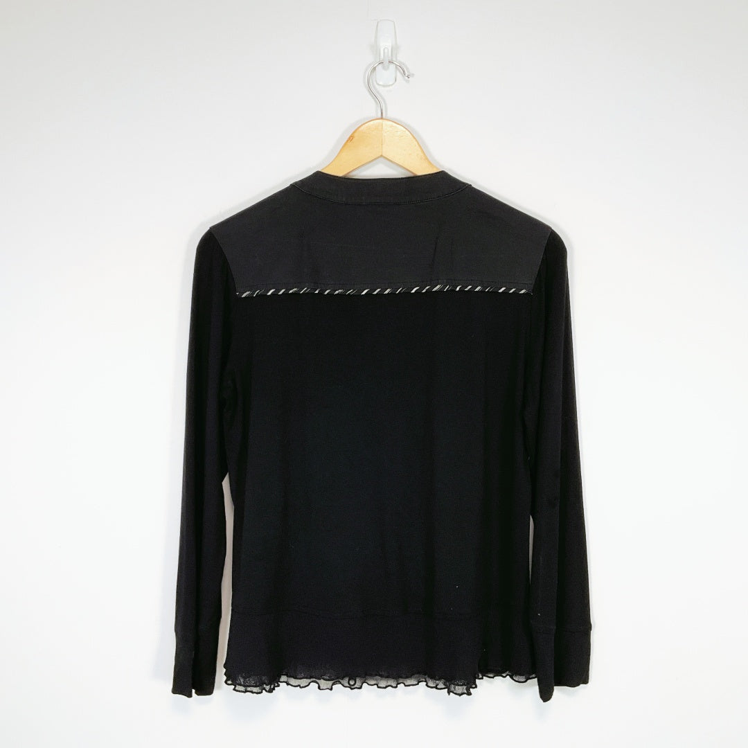 Clarity – Black Long Sleeve Lace & Stitch Detail Zip Front Top