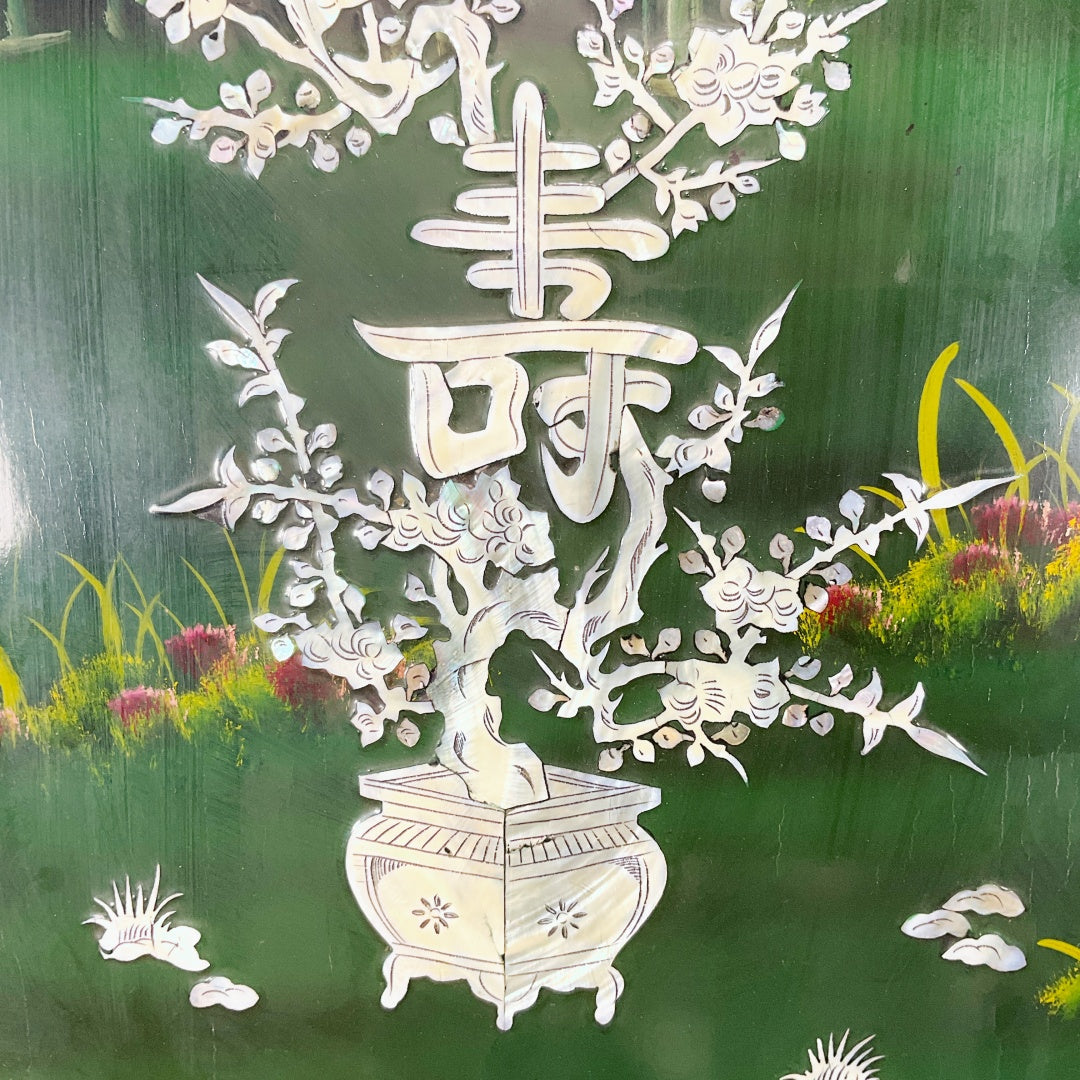Elegant Shell-Inlaid Fu Lu Shou Wall Panel Set – Four-Piece Home Décor