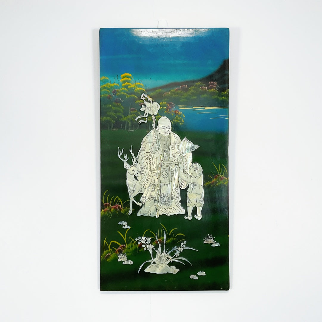 Elegant Shell-Inlaid Fu Lu Shou Wall Panel Set – Four-Piece Home Décor