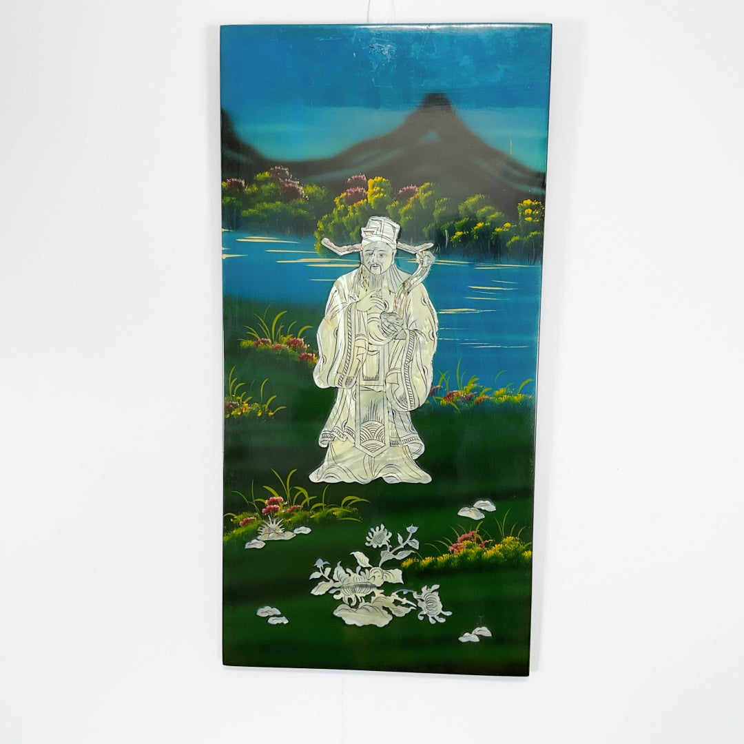 Elegant Shell-Inlaid Fu Lu Shou Wall Panel Set – Four-Piece Home Décor