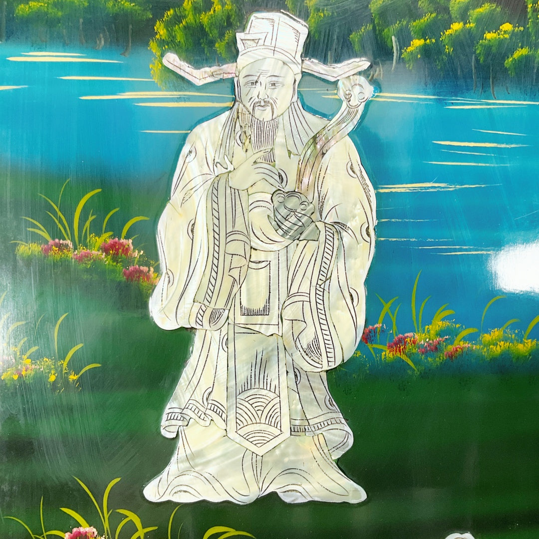 Elegant Shell-Inlaid Fu Lu Shou Wall Panel Set – Four-Piece Home Décor