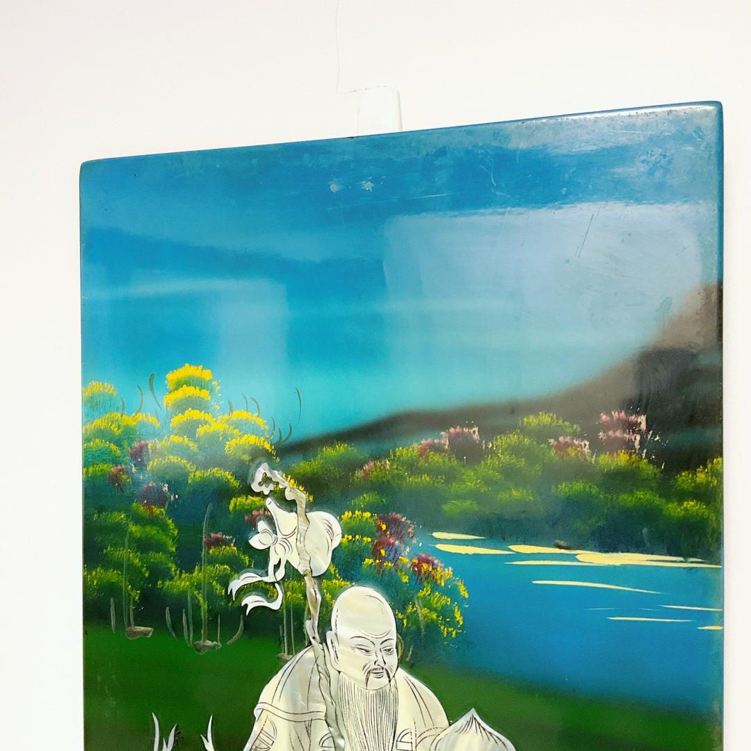 Elegant Shell-Inlaid Fu Lu Shou Wall Panel Set – Four-Piece Home Décor