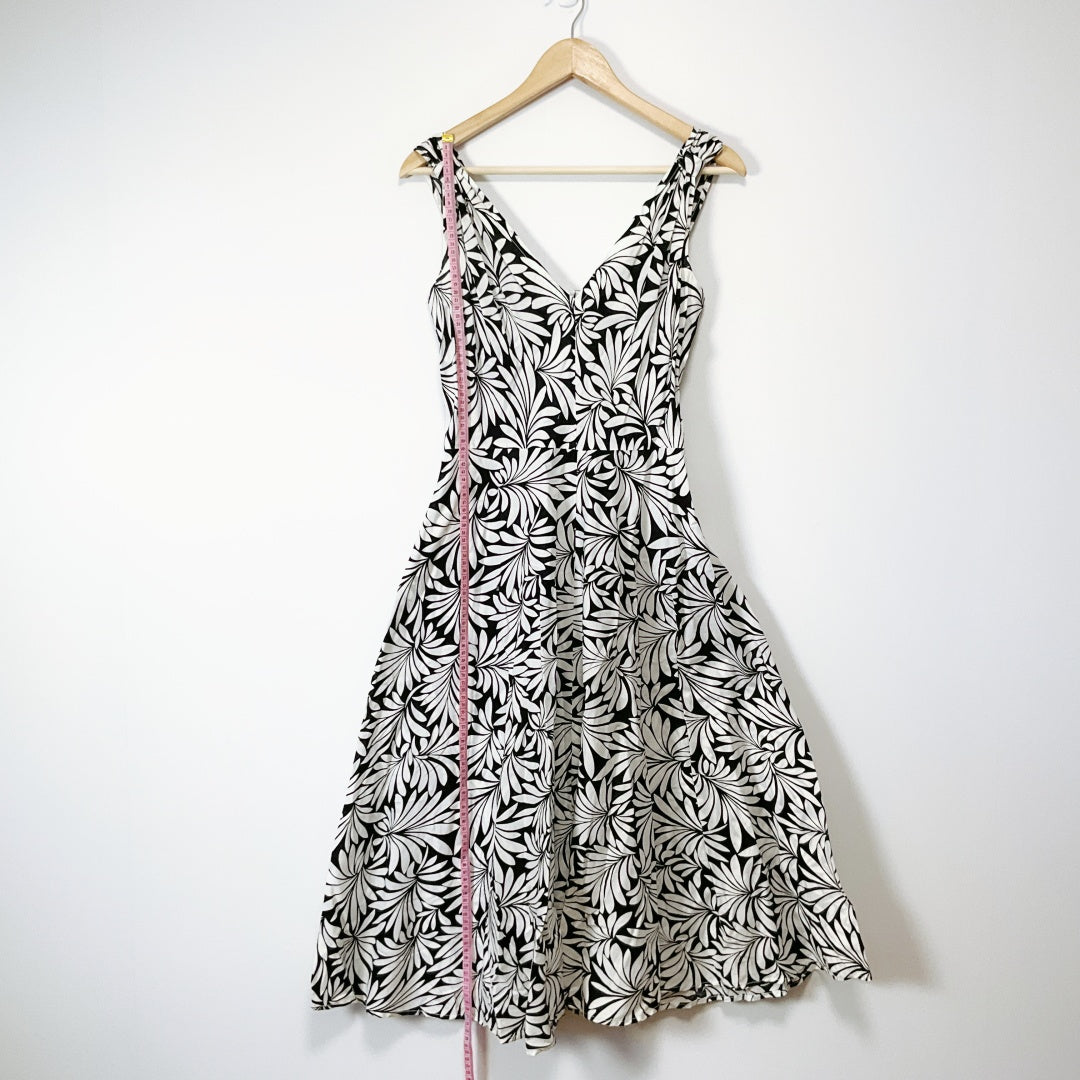 SACHA DRAKE - Black & White Leaf-Print Cotton Dress