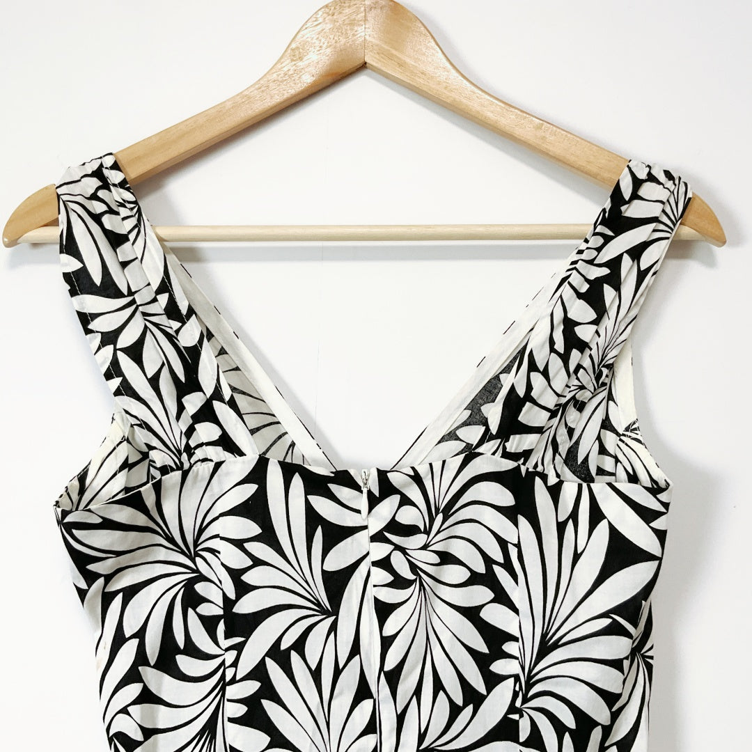 SACHA DRAKE - Black & White Leaf-Print Cotton Dress