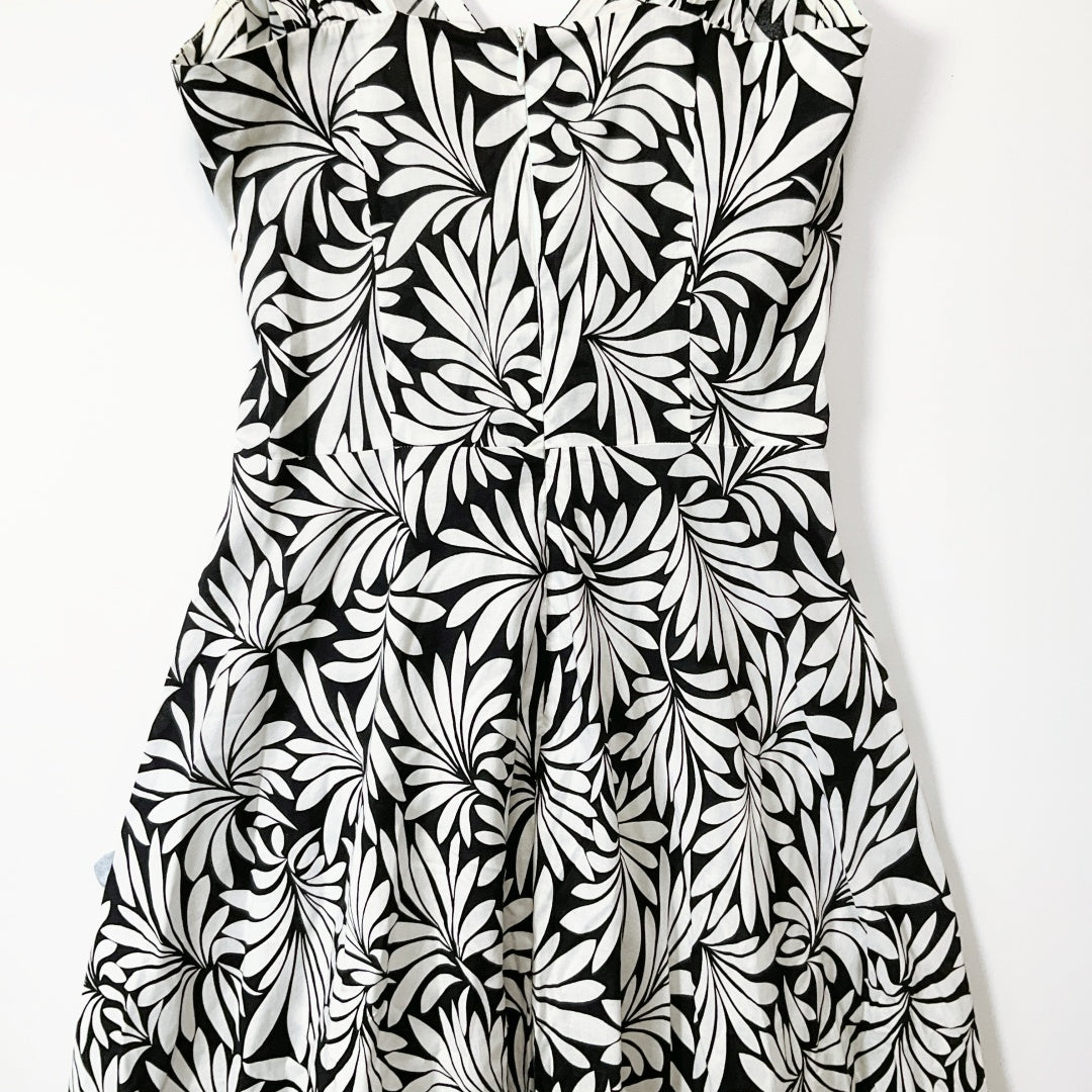 SACHA DRAKE - Black & White Leaf-Print Cotton Dress