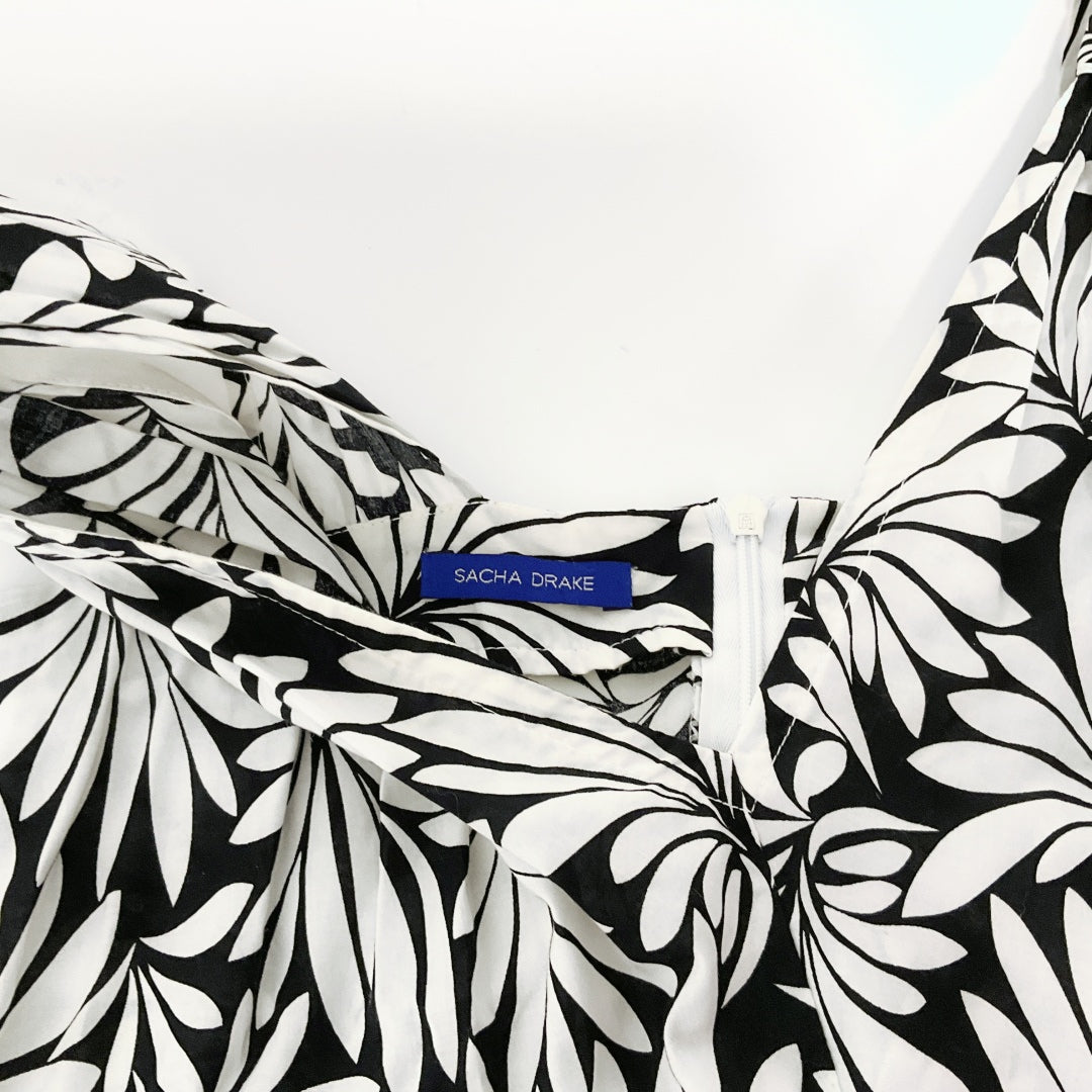 SACHA DRAKE - Black & White Leaf-Print Cotton Dress
