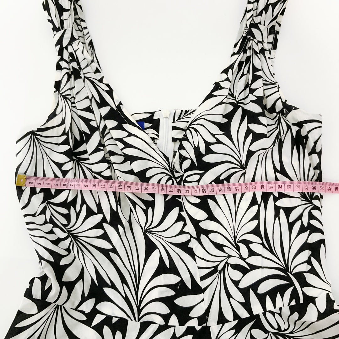 SACHA DRAKE - Black & White Leaf-Print Cotton Dress